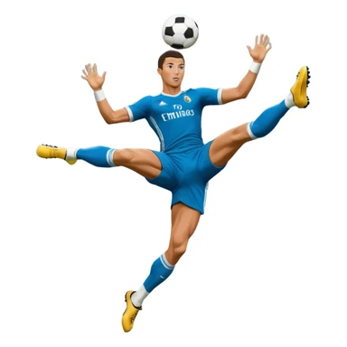 Ronaldo doing a bicycle kick with football in mid air While wearing a Retro blue Real madrid kit  sticker