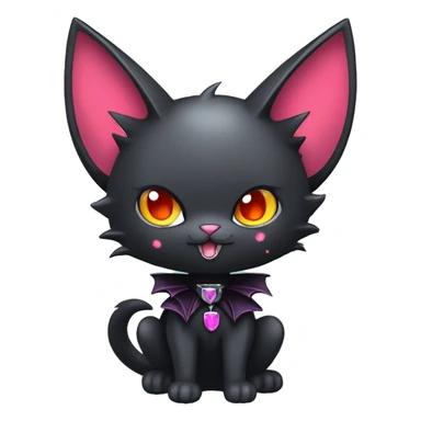  cool edgy kawaii dark-punk-themed animal vampiric cat-hybrid Fakemon with fangs and bat-wing-ears with a collar full body sticker