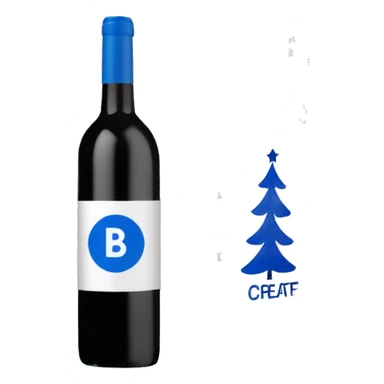"Create an emoji of a white Boutique Connection wine box with blue illustrations and a bold 'B' logo, placed beside a vibrant green Christmas tree. Make it festive, modern, and minimalist, highlighting the box's artistic details and the tree's lushness." sticker