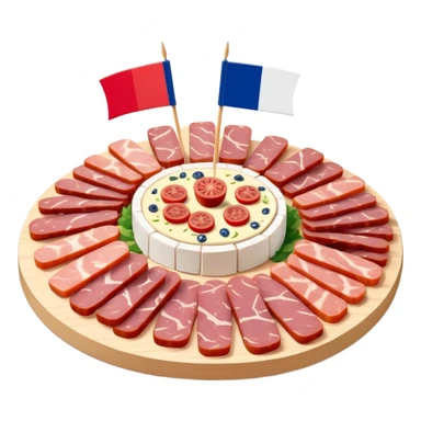 French flag on tooth pick on top of a SPAM charcuterieplatter sticker