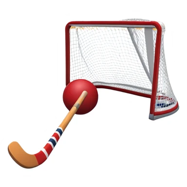 A red ball and hockey stick resting on an ice rink, with the goalposts and clear markings in the background. The scene captures the unique nature of field hockey with a ball on ice, emphasizing the speed and precision of the sport in a cold, competitive atmosphere. sticker