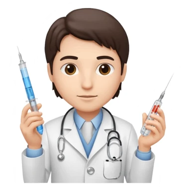 Doctor holding injection sticker