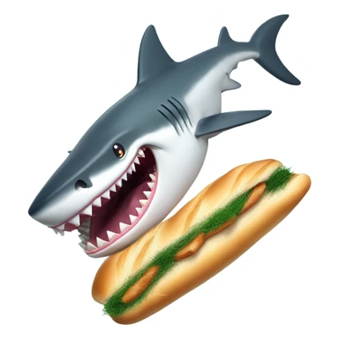 make a shark eating a baguette with seeweed in it sticker