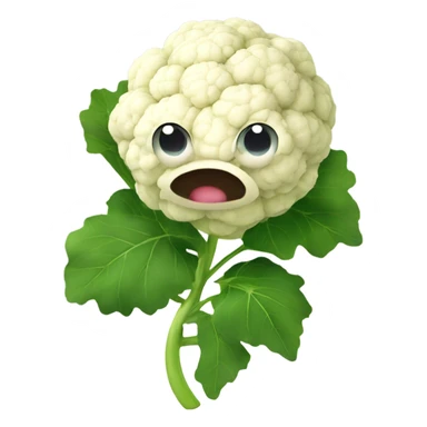 Cauliflower with cute big eyes holding a mirror, surrounded by leaves. sticker