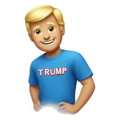 smiling boy in blue shirt with Trump sticker