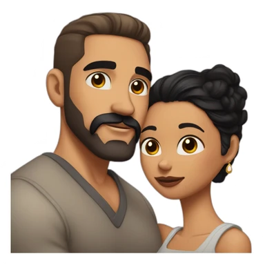 White latino man with Very short hair skin fade haircut , detailed moustache and beard, cuddling his black woman Wife  with straight keratin black hair and big earrings sticker
