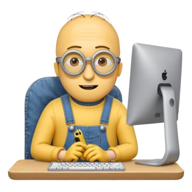 minion with desktop computer works deeply sticker
