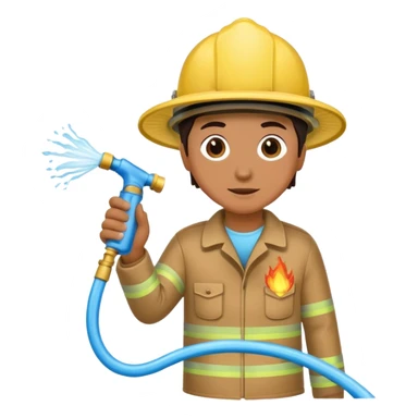 A hand holding a water hose and extinguishing the fire, no fireman sticker