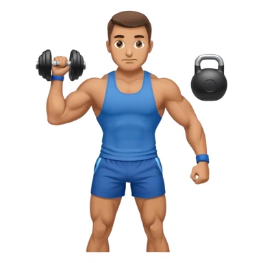 jacked man with blue shorts holding kettlebell sticker