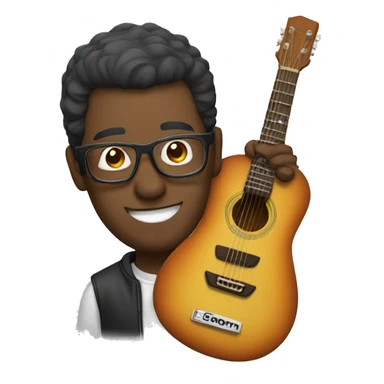 bespectacled man with guitar sticker
