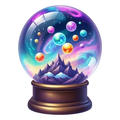 Tiny mystical mysterious sparkly cloudy magical glowing spherical nebula planets inside a glass globe dome sticker