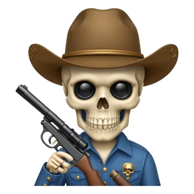A skull with a vowboy hat and a gun whith a scope sighn on his eye and min holding the gun sticker