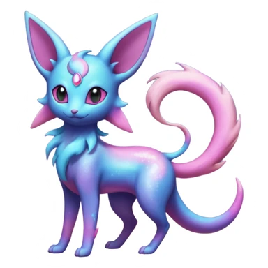 Shiny Iridescent Nebulae Espeon-Umbreon-Sylveon-Dragonair-Fakémon-hybrid-creature (full body)  with a galaxy-dust-flowing-gradient-tail sticker