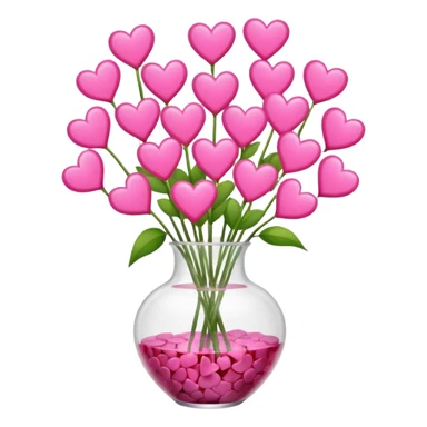 10000000 huge pink hearts on stems in a clear glass vase sticker