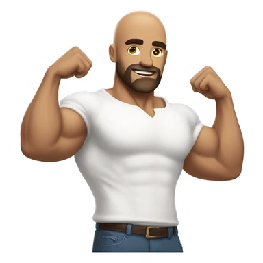 Muscular man flexing, bald, brown beard in a white shirt sticker