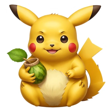 Cute happy Pikachu sipping from gourd Yerba mate from Argentina in hanD sticker