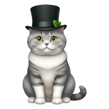 British Shorthair cat full body sitting with a top hat and green eyes sticker