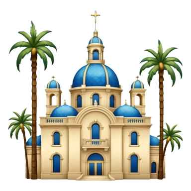 California Building with ornate blue, gold, and green tile dome and adjoining slender California Tower, Spanish Colonial Revival style, baroque details, palm trees, simple, no text, white background, version 5 sticker