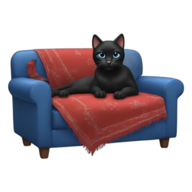 A black cat with a red bandana clawing at a blue sofa sticker