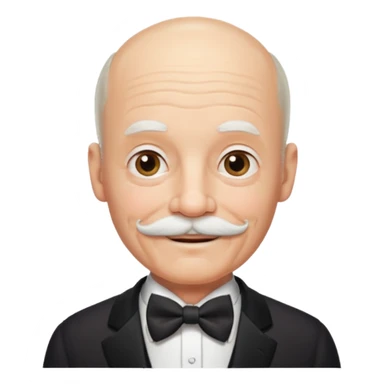 emoji of a gentleman in his 70s, bald with white mustache, wearing a bow tie, gentle expression sticker