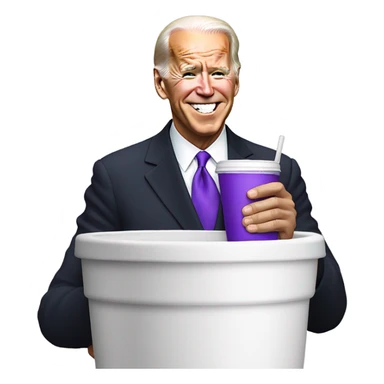 joe biden holding a purple drink in a white foam cup sticker