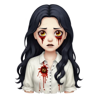 garota zumbi com cabelo preto ondulado longo blusa branca sticker