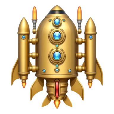 gold ancient wide jetpack with rocket projectiles on both sides, back view, no fire, with gemstone inlays sticker