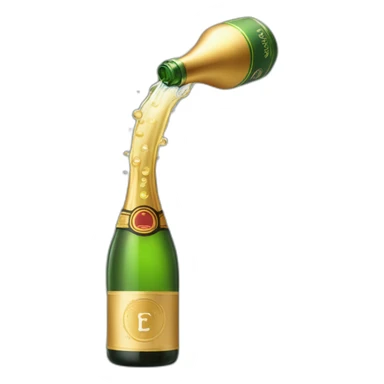 an open champagne wine bottle popping and dripping from the top with foam sticker