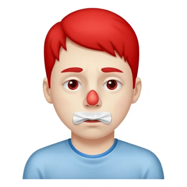 sick person with tissue on nose, fever and red nose. sticker