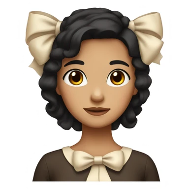 Cute Tan girl with black hair and brown eyes wearing a cream bow sticker
