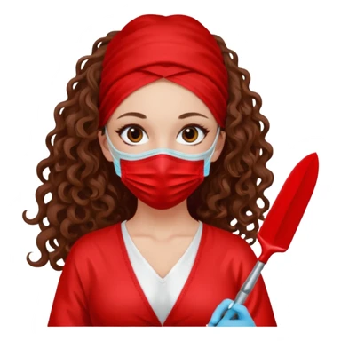 Lilith symbol seductress long curly hair evil surgeon.  brown hair. Red surgical mask and hair covering. She works for cartel and kills  with a scalpel. sticker