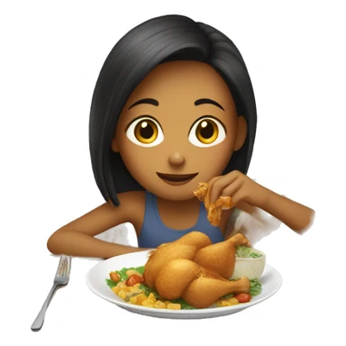 Girl eating chicken on the table sticker