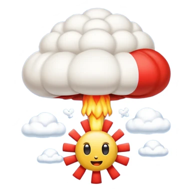classic French flag with a nuclear explosion mushroom cloud on top, emoji style sticker