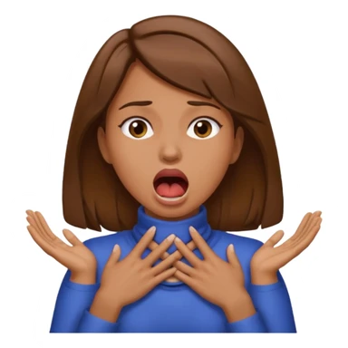 the woman emoji with brown hair and tan skin choking herself out with both hands on her neck with her mouth open sticker