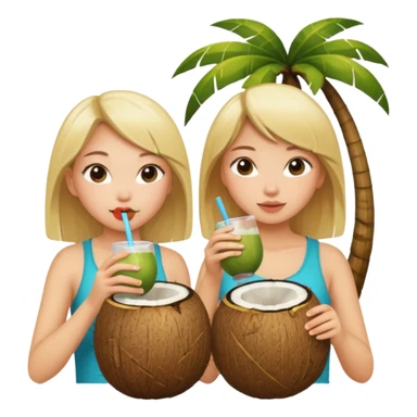 girls drinking out of a coconut one is Asian the other one is blonde  sticker