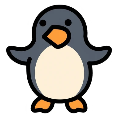 penguin icon constructed entirely from circles and triangles, geometric minimalist design sticker