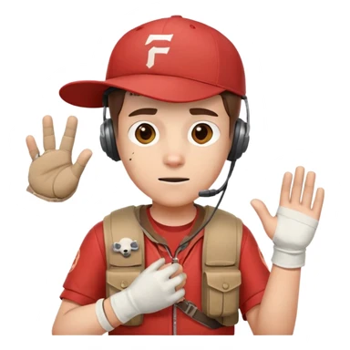 Team Fortress 2 Scout with red shirt, headset, baseball cap, dog tags, and bandages on hands sticker