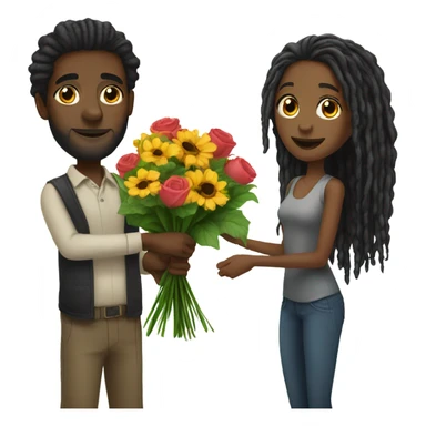 Black man giving black girl with long dreadlocks flowers  sticker