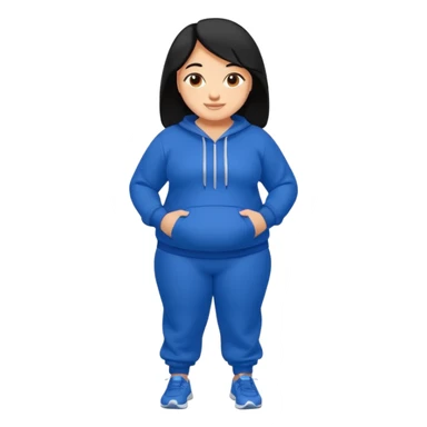 a pretty bratz tan girl who is very very fat . Hair color black. blue Jogging outfit sticker