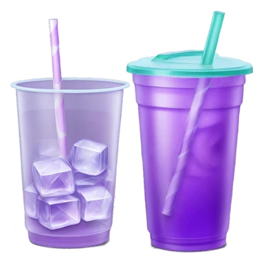 Realistic plastic cup and lid with Transluscent Light purple soda and large ice cubes inside and one straw through the top of the lid. sticker