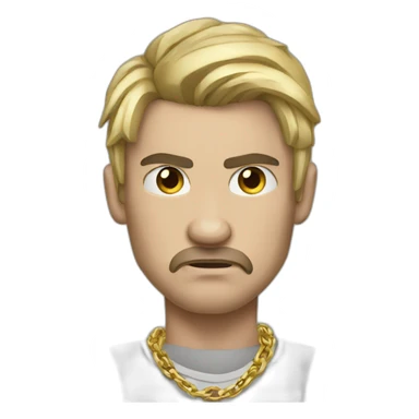 Russian male angry thug wearing gold chain black hair sticker