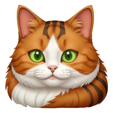 Cat with brown and orange stripes, green eyes, one ear on right side, fat sticker