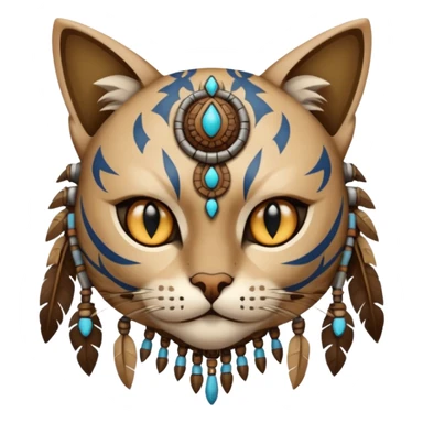 cat, wear tribal shaman cloth, half face cyberborg sticker