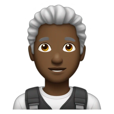 black african young man with grey and white hair and a goatie sticker