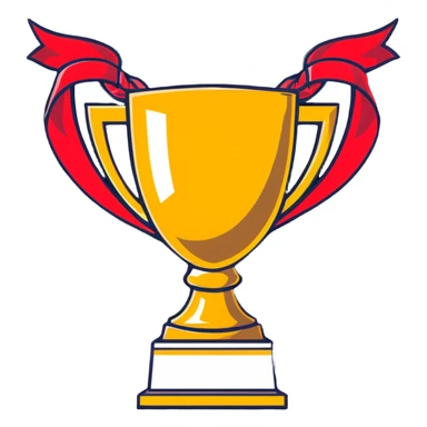 golden championship trophy with red ribbons sticker