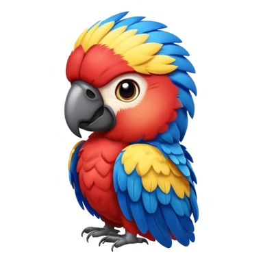 Cinematic Realistic Cute Macaw Portrait Emoji, Head tilted playfully and inquisitively, featuring a compact, lively build with intricately detailed, vivid scarlet and blue feathers and a charming, expressive face with round, sparkling eyes full of tropical wonder, rendered with realistic texture and vibrant natural hues, high shine, affectionate and spirited, styled with a touch of whimsical rainforest charm, soft glowing outline, capturing the essence of a mischievous yet lovable macaw that seems poised to flutter playfully into your arms! sticker