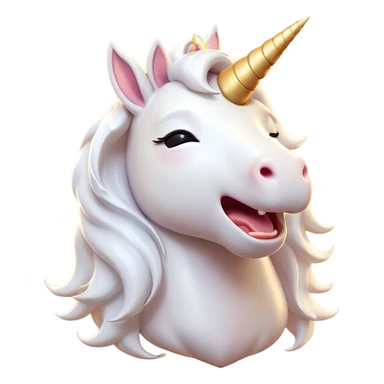 Cinematic Cute Yawning White Unicorn Portrait Emoji, Head tilted slightly with a dramatic, wide-open yawn, showcasing a softly elegant form with a gently cascading mane, a subtly glowing horn and sleepy, half-closed eyes, Simplified yet irresistibly adorable features, highly detailed, glowing with a soft, cozy magical glow, high shine, relaxed yet expressive, stylized with a dash of whimsical enchantment, soft glowing outline, capturing the essence of a drowsy yet affectionate white unicorn that appears ready to stretch and yawn its way out of the screen! sticker