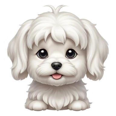 Cinematic Cute Wavy-Haired Maltese Dog Portrait Emoji, Head tilted playfully and inquisitively, featuring a luxurious, wavy-haired white coat with a healthy sheen, round, sparkling dark eyes filled with curiosity, Simplified yet irresistibly adorable features, highly detailed, glowing with a warm, friendly glow, high shine, affectionate and lively, stylized with a touch of whimsy, bright and endearing, soft glowing outline, capturing the essence of a mischievous yet loving companion, so playful it feels like it could scamper out of the screen and into your arms! sticker