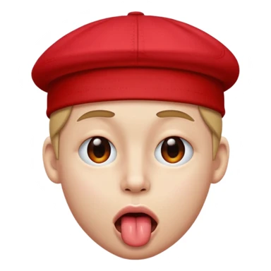 I want an emoji with a face with its tongue sticking out to the side and also with one eye closed to the side and also with a red cap.  sticker