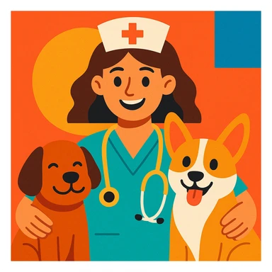 brunette nurse with dogs, vibrant and friendly style sticker
